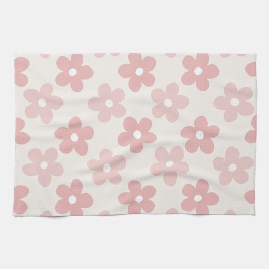 Pink Cream Daisy Flowers Retro Pattern Theedoek (Horizontaal)