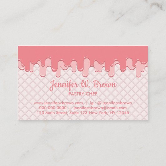 Pink Cream Drip Wafer Bakery Visitekaartje (Achterkant)
