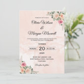 Pink Cream Floral Chic Wedding Invitation Kaart (Staand voorkant)