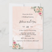 Pink Cream Floral Elegant Wedding Invitation Kaart (Voorkant)
