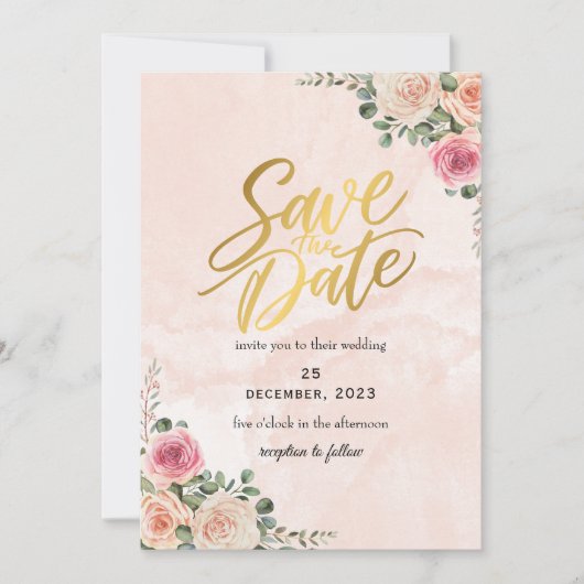 Pink Cream Floral Elegant Wedding Save the Date Kaart (Voorkant)