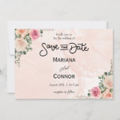 Pink Cream Floral Garden Wedding Save the Date Kaart (Voorkant)
