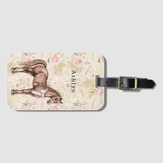 Pink Cream Floral Horse Bagagelabel (Voorkant (horizontaal))
