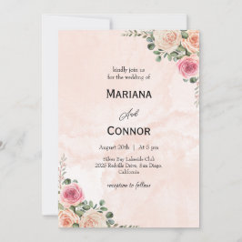 Pink Cream Floral Romantic Wedding Invitation Kaart