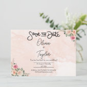 Pink Cream Floral Wedding Save the Date Cards Kaart (Staand voorkant)