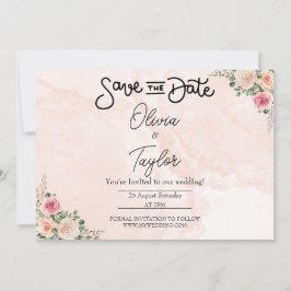 Pink Cream Floral Wedding Save the Date Cards Kaart