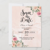 Pink Cream Floral Wedding Save the Date Cards Kaart (Voorkant)