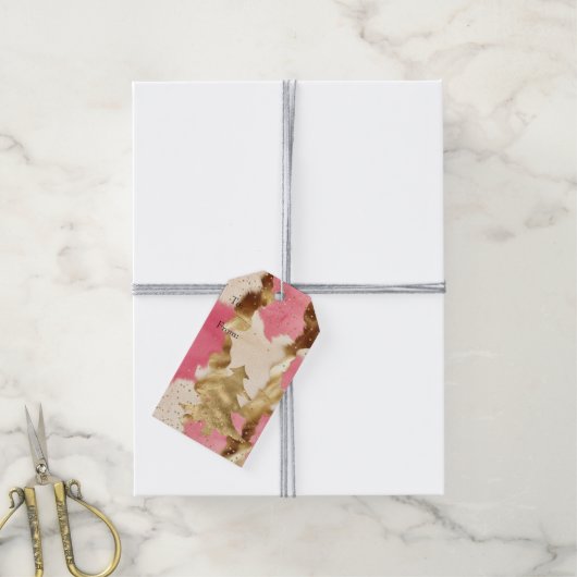 Pink Cream Gold Koeienhuid Tree Cadeaulabel (Met Touw)