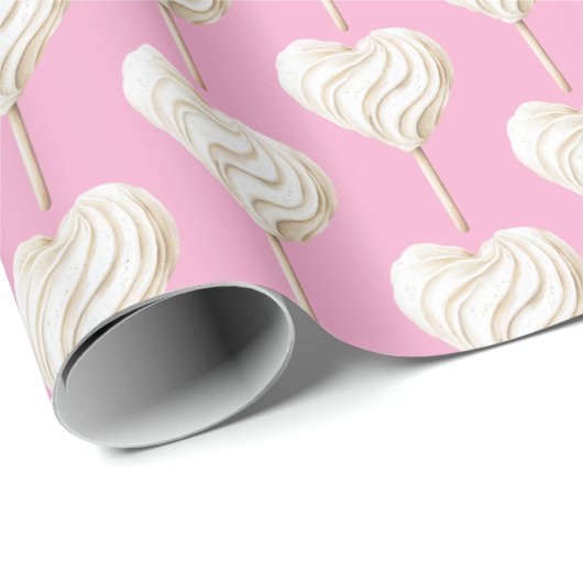 Pink Cream Heart on Stick Birthday Cadeaupapier (Rol Hoek)