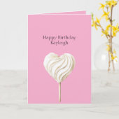 Pink Cream Heart on Stick Birthday Kaart (Gele Bloem)