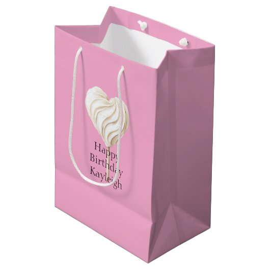 Pink Cream Heart on Stick Birthday Medium Cadeauzakje (Voorkant Gekanteld)