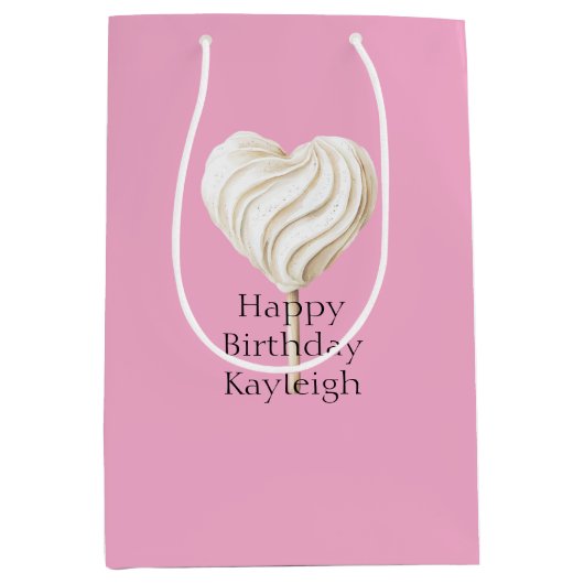 Pink Cream Heart on Stick Birthday Medium Cadeauzakje (Voorkant)