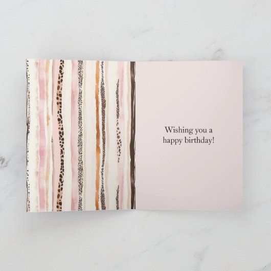 Pink Cream Hearts Leopard Animal Cake Birthday Kaart (Binnen)