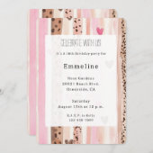 Pink Cream Hearts Leopard Stripes Verjaardag Kaart (Voorkant / Achterkant)