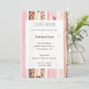 Pink Cream Hearts Leopard Stripes Verjaardag Kaart