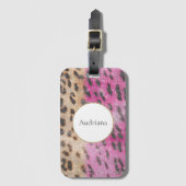 Pink Cream Leopard Animal Sparkle Bagagelabel (Voorkant (verticaal))