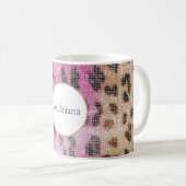 Pink Cream Leopard Animal Sparkle Koffiemok (Voorkant rechts)