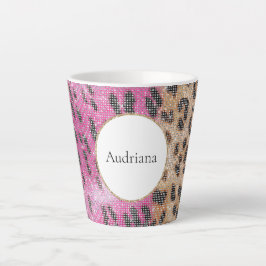 Pink Cream Leopard Animal Sparkle Latte Mok