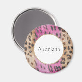 Pink Cream Leopard Animal Sparkle Magneet (Voorkant / Achterkant)