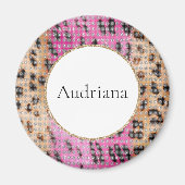 Pink Cream Leopard Animal Sparkle Magneet (Voorkant)