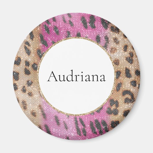 Pink Cream Leopard Animal Sparkle Magneet (Voorkant)