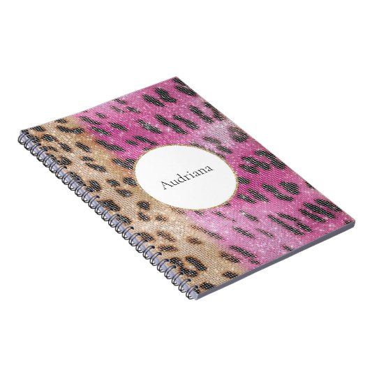 Pink Cream Leopard Animal Sparkle Notitieboek (Rechterzijde)