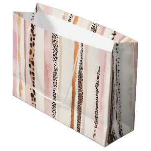 Pink Cream Leopard Print Stripes Verjaardag Groot Cadeauzakje