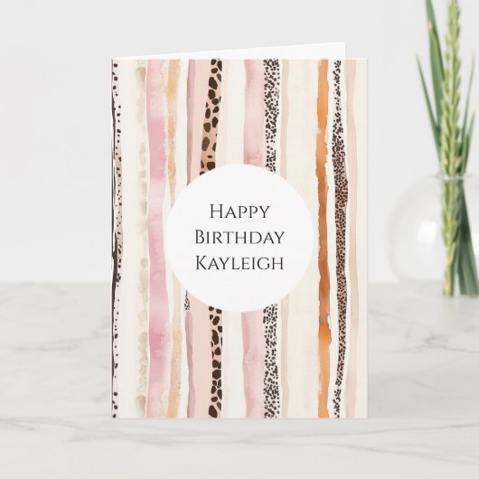 Pink Cream Leopard Print Stripes Verjaardag Kaart (Voorkant)