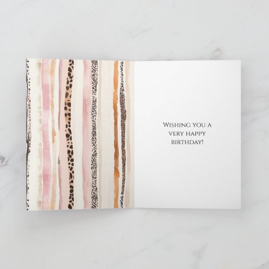 Pink Cream Leopard Print Stripes Verjaardag Kaart (Binnen)