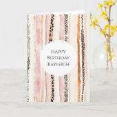 Pink Cream Leopard Print Stripes Verjaardag Kaart (Gele Bloem)