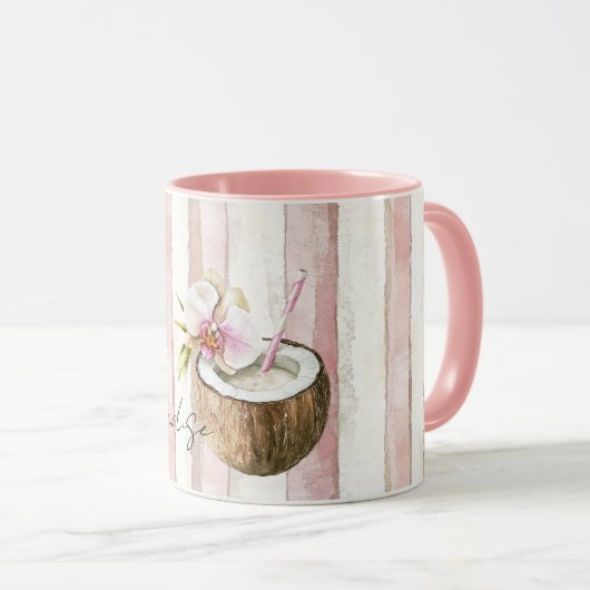 Pink Cream Paradise Tropical Coconut Orchid Flower Mok (Voorkant rechts)