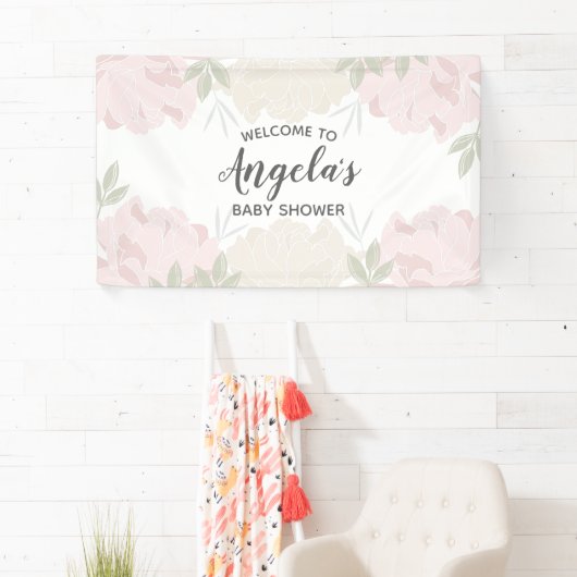 Pink & Cream Peonies Baby shower Party Spandoek (Insitu)
