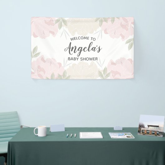 Pink & Cream Peonies Baby shower Party Spandoek (Beurs)