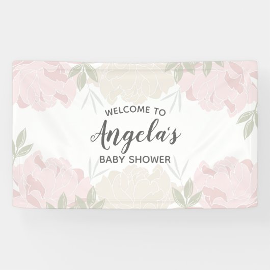 Pink & Cream Peonies Baby shower Party Spandoek (Horizontaal)