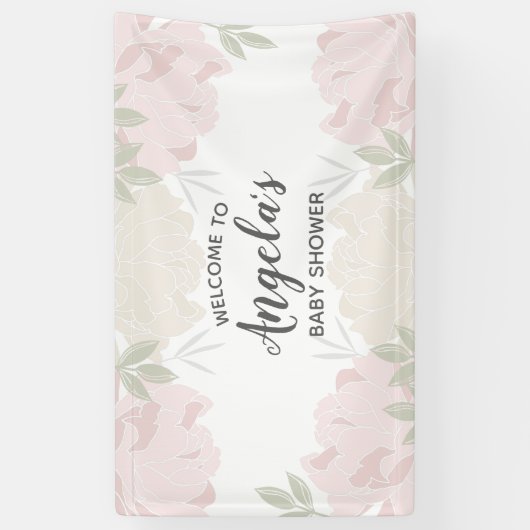 Pink & Cream Peonies Baby shower Party Spandoek (Verticaal)