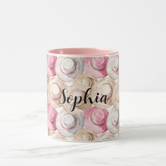 Pink Cream Straw Hats Mok (Midden)