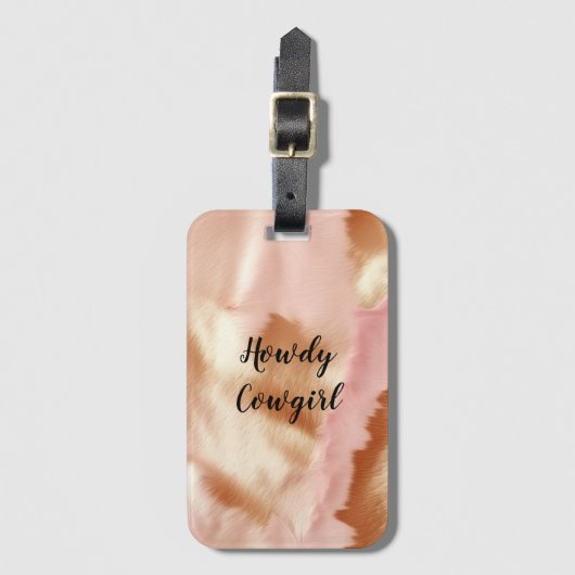 Pink Cream Tan Southwest Cowgirl Koeienhuid Bagagelabel (Voorkant (verticaal))