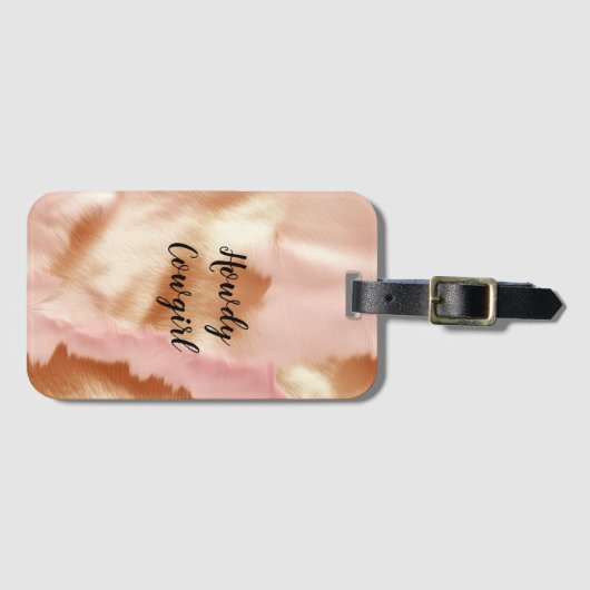 Pink Cream Tan Southwest Cowgirl Koeienhuid Bagagelabel (Voorkant (horizontaal))