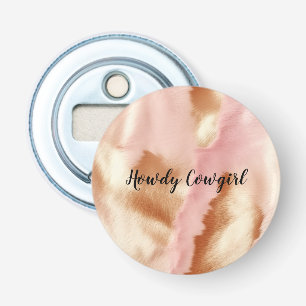 Pink Cream Tan Southwest Cowgirl Koeienhuid Button Flesopener