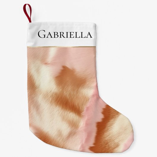 Pink Cream Tan Southwest Cowgirl Koeienhuid Kleine Kerstsok (Voorkant)