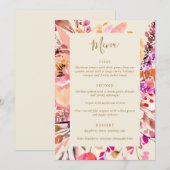Pink Cream Watercolor Floral Custom Wedding Menu Kaart (Voorkant / Achterkant)