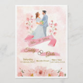 Pink Cream Watercolor Wedding Invitation Kaart (Voorkant)