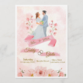 Pink Cream Watercolor Wedding Invitation Kaart