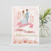 Pink Cream Watercolor Wedding Invitation Kaart (Staand voorkant)
