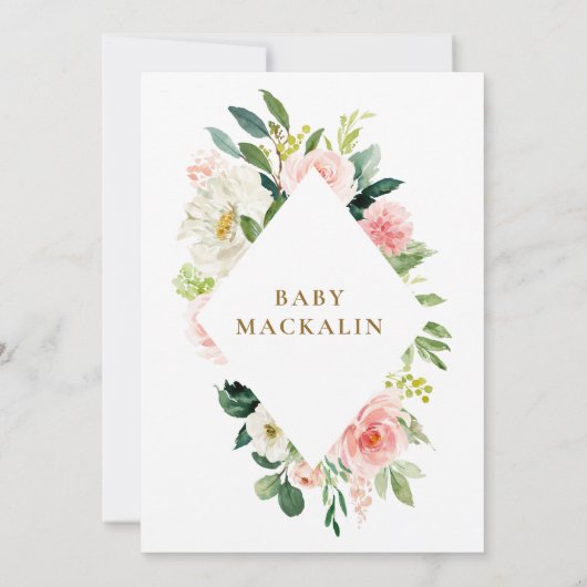 Pink Cream Waterverf Floral Greenery Baby shower Kaart (Achterkant)