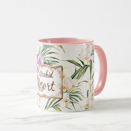 Pink Cream White Tropical Orchid Flowers Resort Mok (Voorkant rechts)