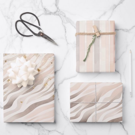 Pink Cream Zebra Animal Gold Sparkle Birthday Inpakpapier Vel (Voorkant)