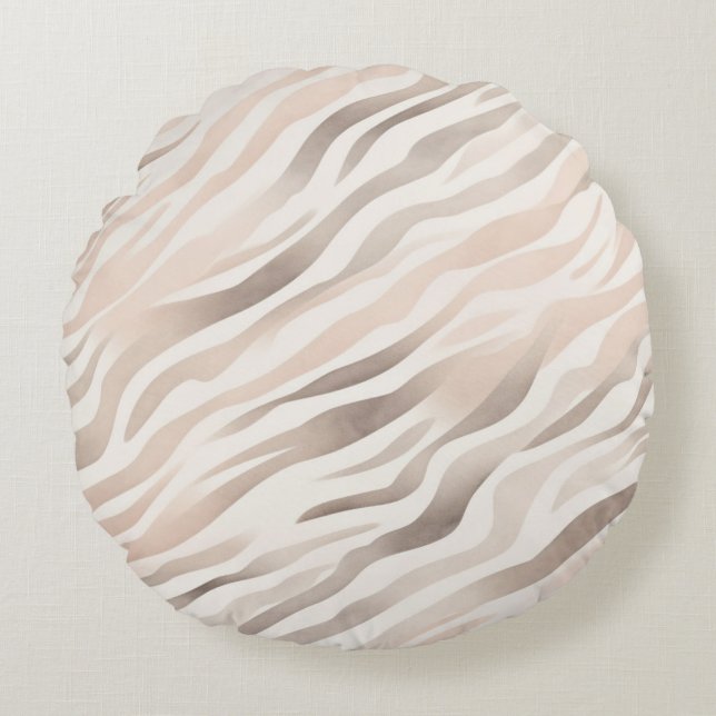 Pink Cream Zebra Animal Print Rond Kussen (Voorkant)