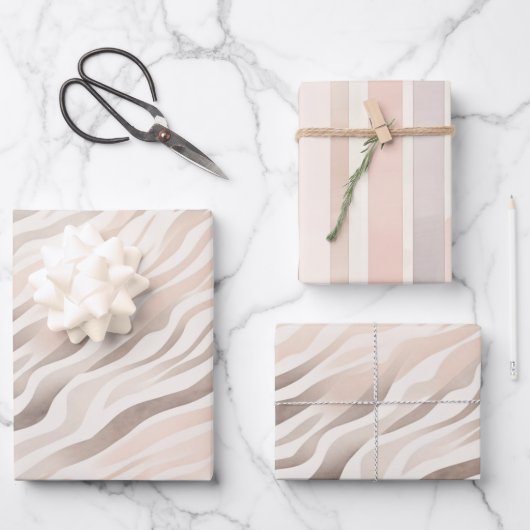 Pink Cream Zebra Animal Print Verjaardag Inpakpapier Vel (Voorkant)