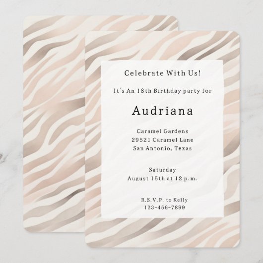 Pink Cream Zebra Animal Print Verjaardag Kaart (Voorkant / Achterkant)